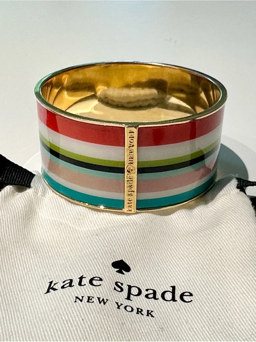 kate spade Multicolor “Beach Stripe” Enamel Bangle with Gold Trim